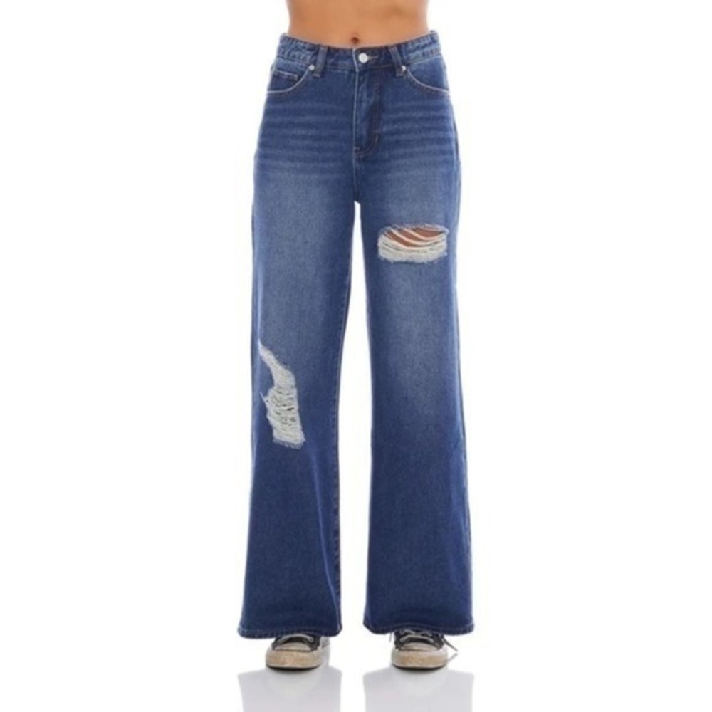 Prosperity Destroyed High Waist Wide Leg Denim Blue Jeans Size 30 NWT